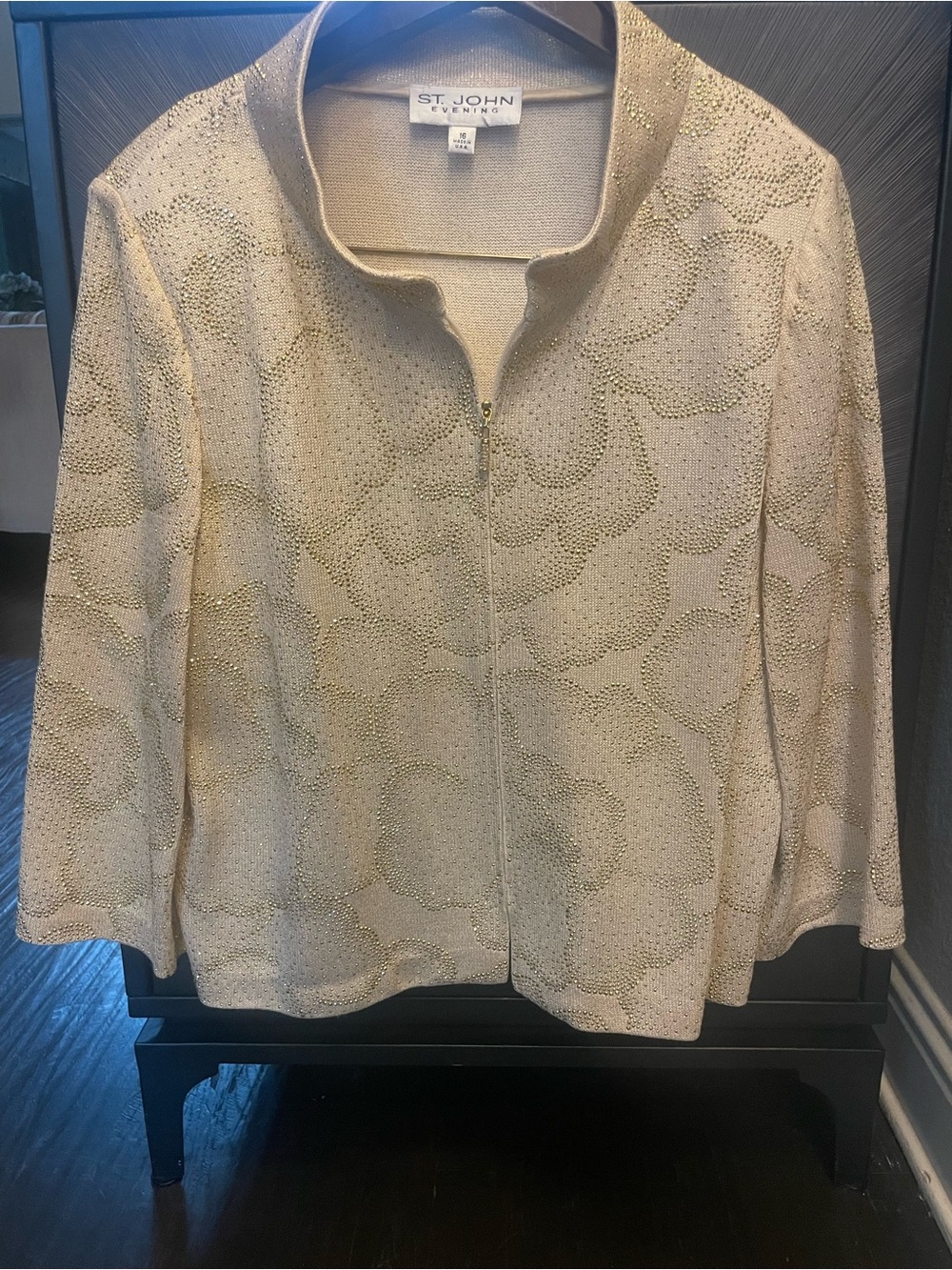 St. John Evening Gold Sequin  patterned Zip Jacket
